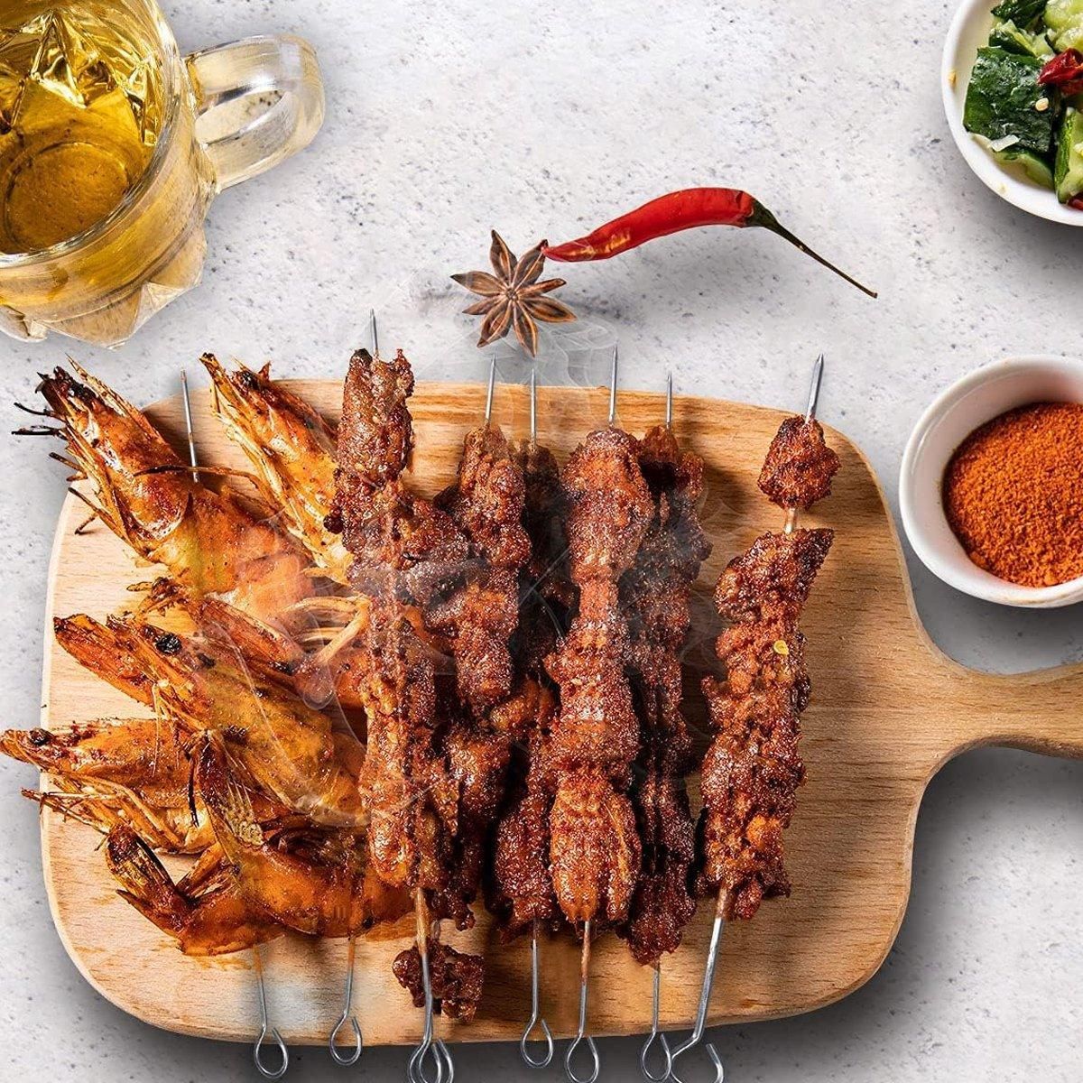 12PC Metal BBQ Skewers Reusable 20cm Grill Sticks Kebab Grilling Tools