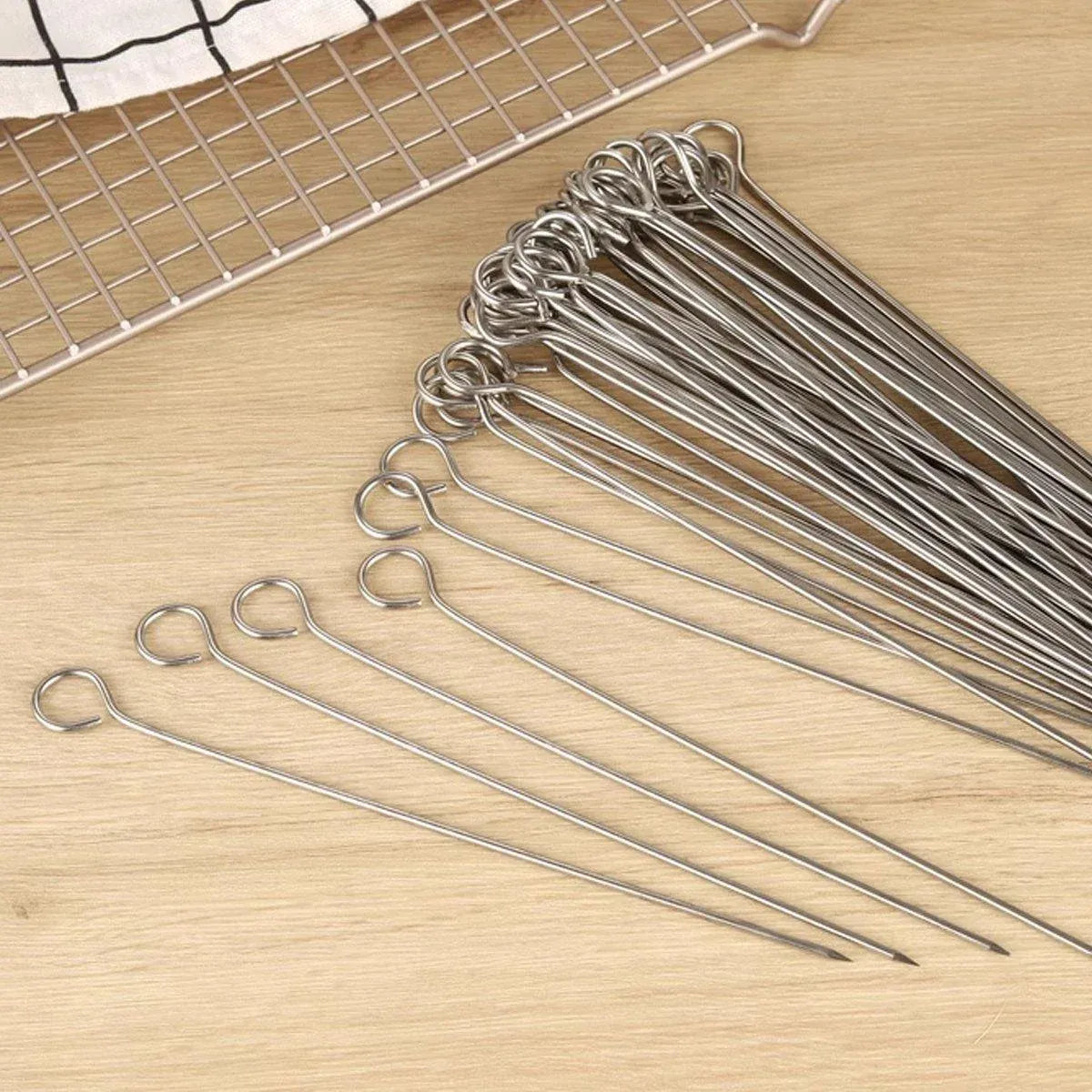 12PC Metal BBQ Skewers Reusable 20cm Grill Sticks Kebab Grilling Tools