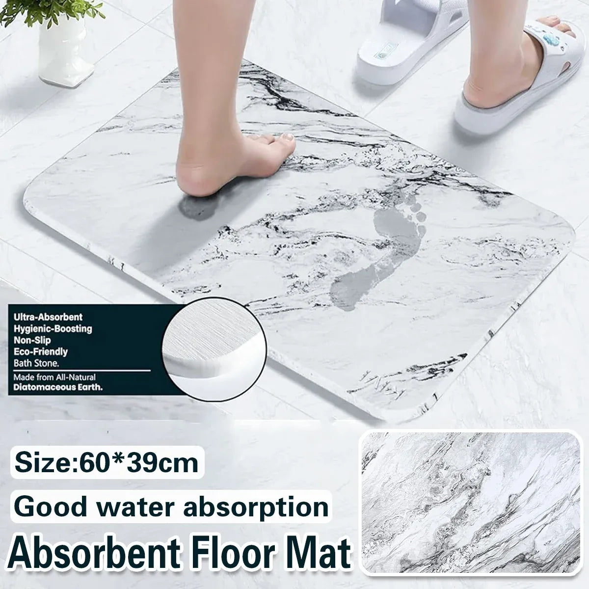 Diatom Mud Water Absorbing Mat Anti Slip Bathroom Floor Mat Absorbent Foot Rug