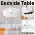 Modern Round Bedside Table with Storage White Small Coffee Side Table 40cm