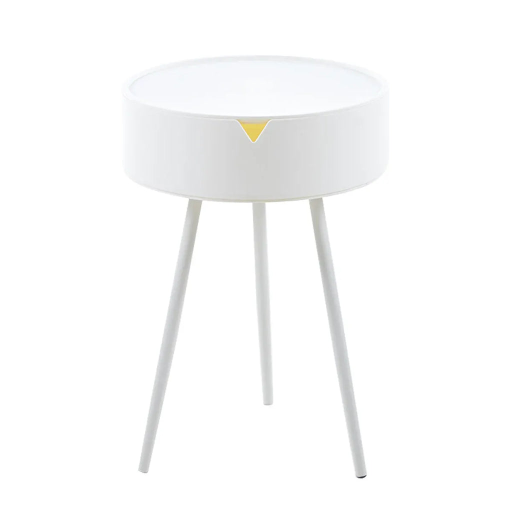 Modern Round Bedside Table with Storage White Small Coffee Side Table 40cm