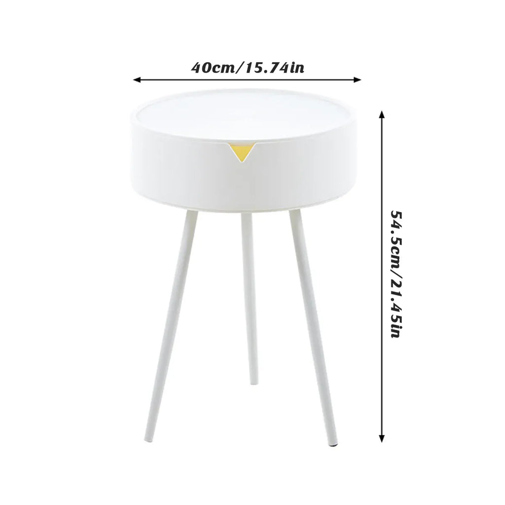 Modern Round Bedside Table with Storage White Small Coffee Side Table 40cm
