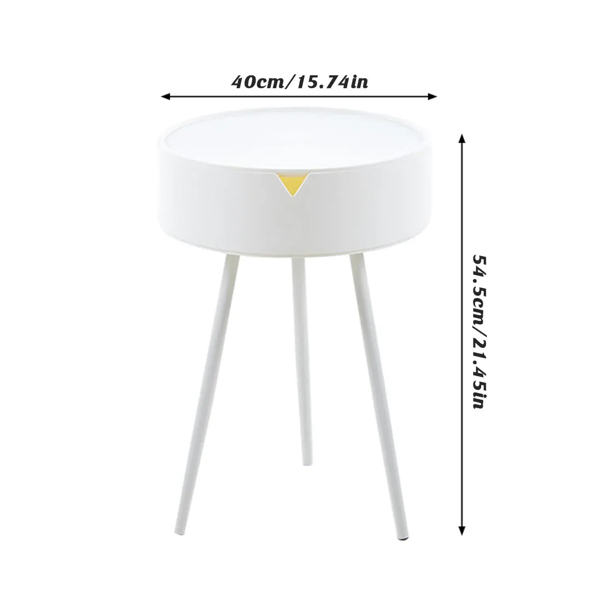 Modern Round Bedside Table with Storage White Small Coffee Side Table 40cm