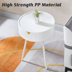Modern Round Bedside Table with Storage White Small Coffee Side Table 40cm