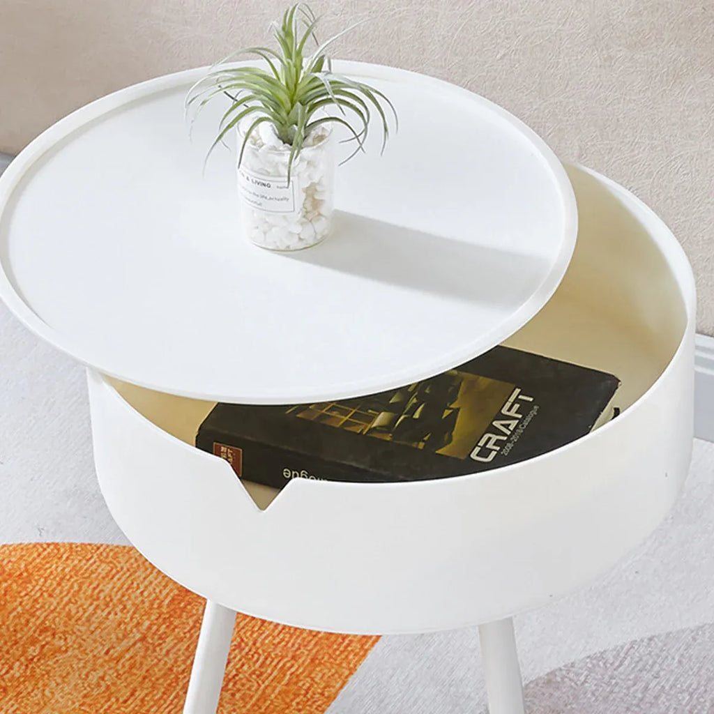 Modern Round Bedside Table with Storage White Small Coffee Side Table 40cm