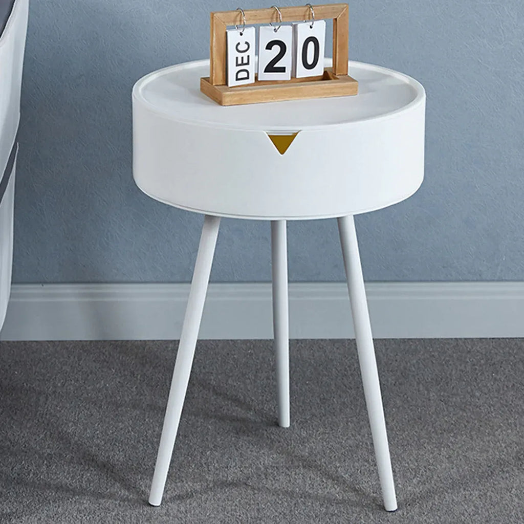 Modern Round Bedside Table with Storage White Small Coffee Side Table 40cm