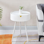 Modern Round Bedside Table with Storage White Small Coffee Side Table 40cm
