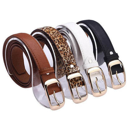 Ladies Leather Belt Classic Buckle Fashion Waist Strap for Jeans Dresses Casual - Black