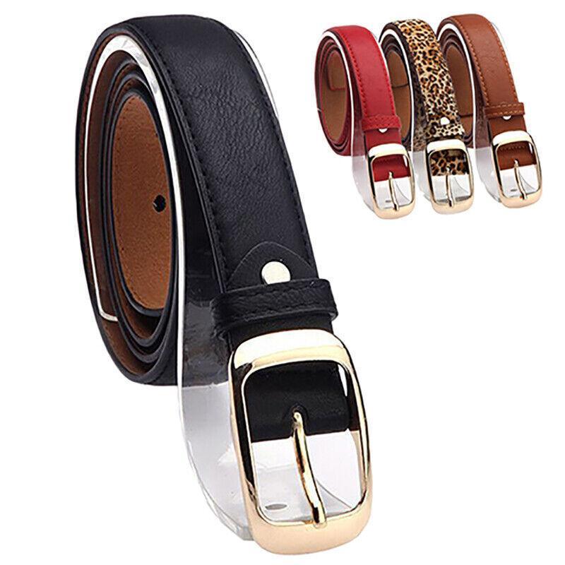 Ladies Leather Belt Classic Buckle Fashion Waist Strap for Jeans Dresses Casual - Coffee