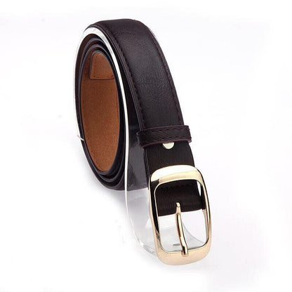 Ladies Leather Belt Classic Buckle Fashion Waist Strap for Jeans Dresses Casual - Coffee