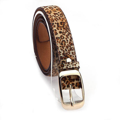 Ladies Leather Belt Classic Buckle Fashion Waist Strap for Jeans Dresses Casual - Leopard