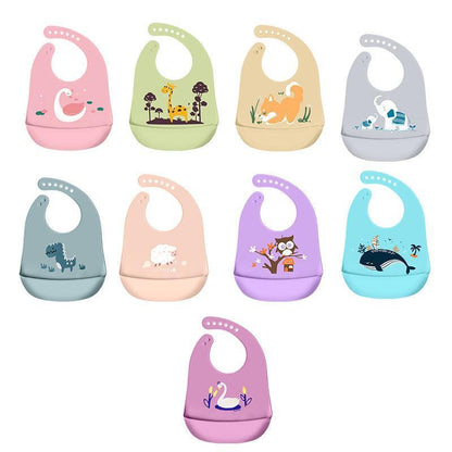 Silicone Waterproof Feeding Bib Apron with Pouch Easy to Clean Smock for Mealtime Use - Dinosaur