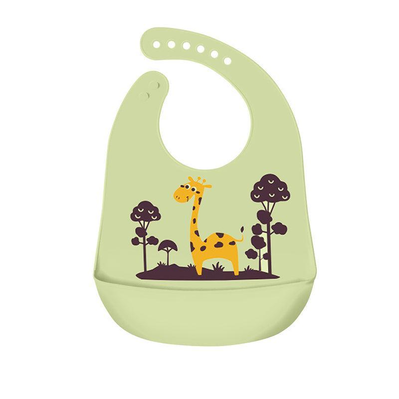 Silicone Waterproof Feeding Bib Apron with Pouch Easy to Clean Smock for Mealtime Use - Elephant