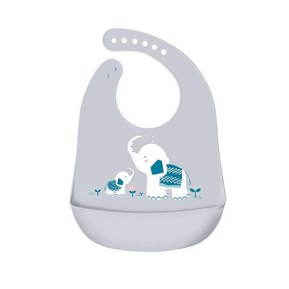 Silicone Waterproof Feeding Bib Apron with Pouch Easy to Clean Smock for Mealtime Use - Owl