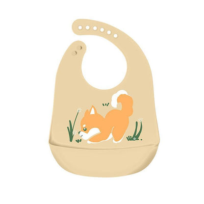 Silicone Waterproof Feeding Bib Apron with Pouch Easy to Clean Smock for Mealtime Use - Owl