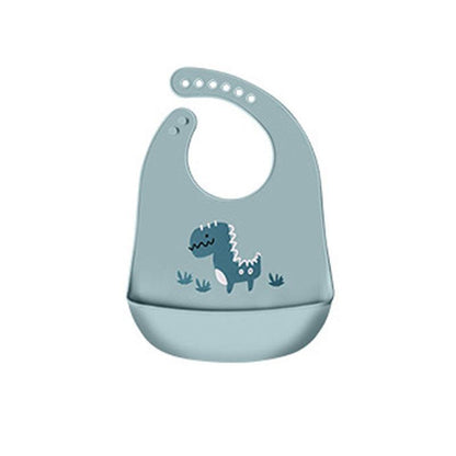Silicone Waterproof Feeding Bib Apron with Pouch Easy to Clean Smock for Mealtime Use - Owl
