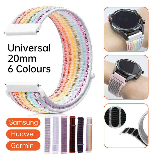 20mm Nylon Braided Sport Loop Velcro Watch Band Strap Compatible Replacement - Pink
