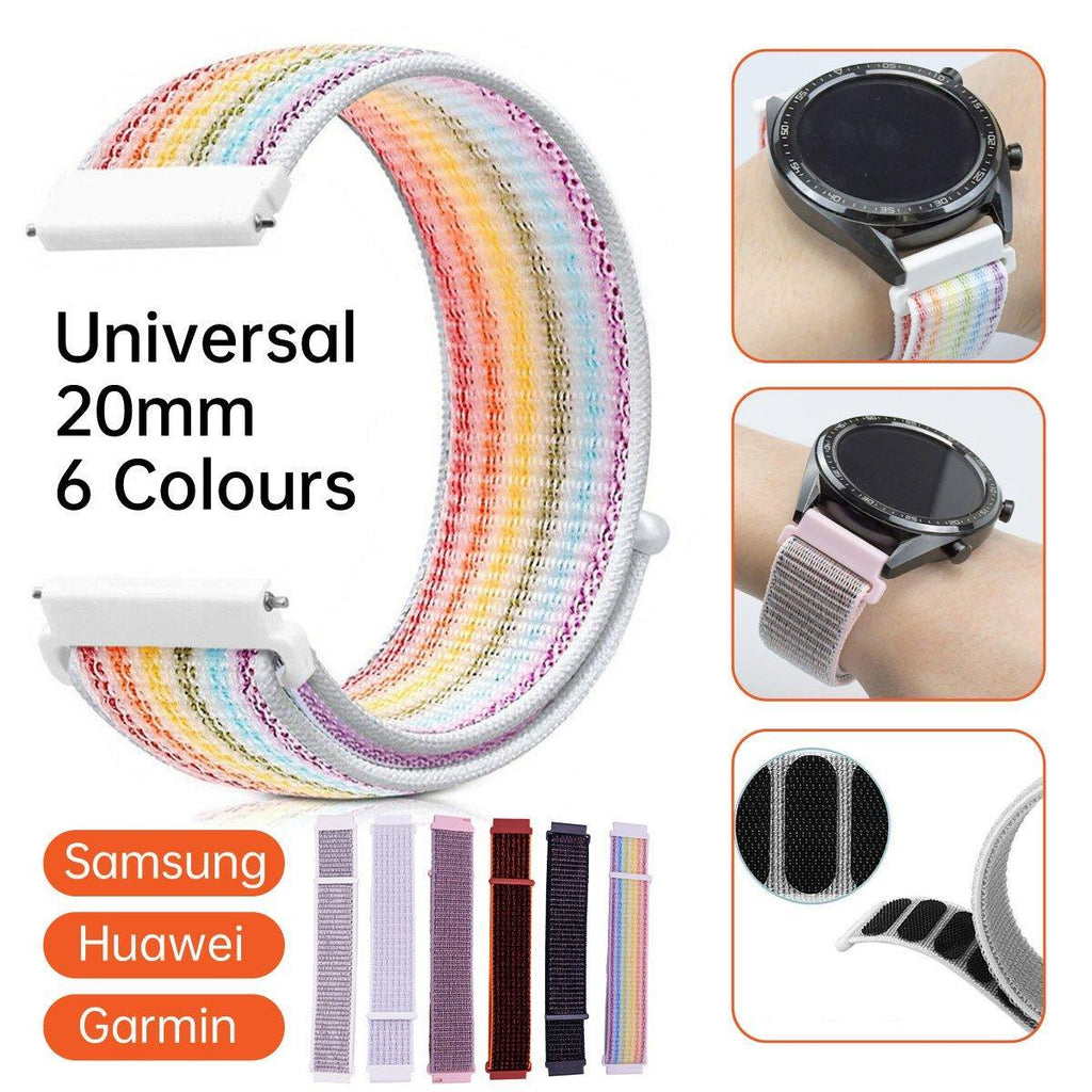 20mm Nylon Braided Sport Loop Velcro Watch Band Strap Compatible Replacement - White
