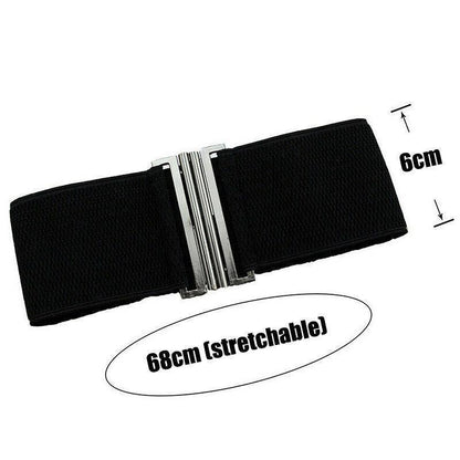 Women Elastic Waist Belt Stretch Cinch Wide Band with Metal Buckle for Dress 3Colours - Brown