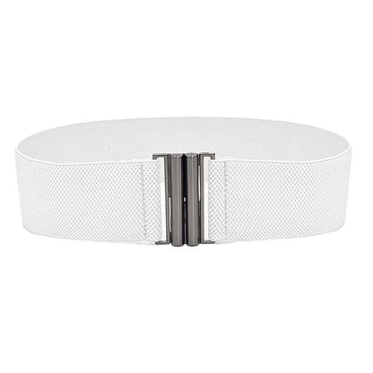 Women Elastic Waist Belt Stretch Cinch Wide Band with Metal Buckle for Dress 3Colours - Brown
