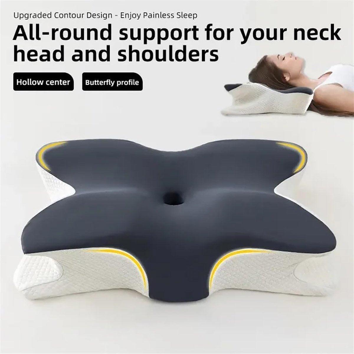 Memory Foam Butterfly Pillow Neck Support Slow Rebound Cervical Pillow - Dark Grey