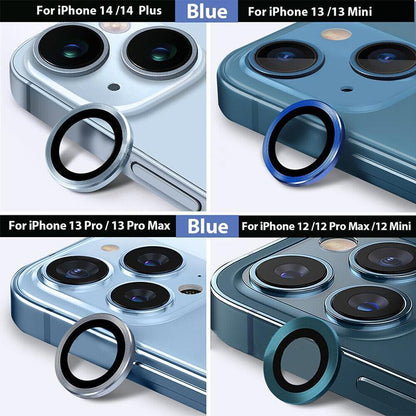 For iPhone 14/14 Plus Metal Camera Lens Glass Screen Protector - Black