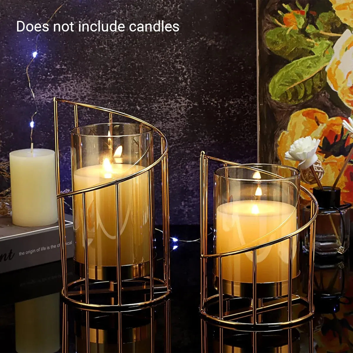 Wrought Iron Candle Holder Romantic Candlestick Ornament Dinner Table Decor Prop - S