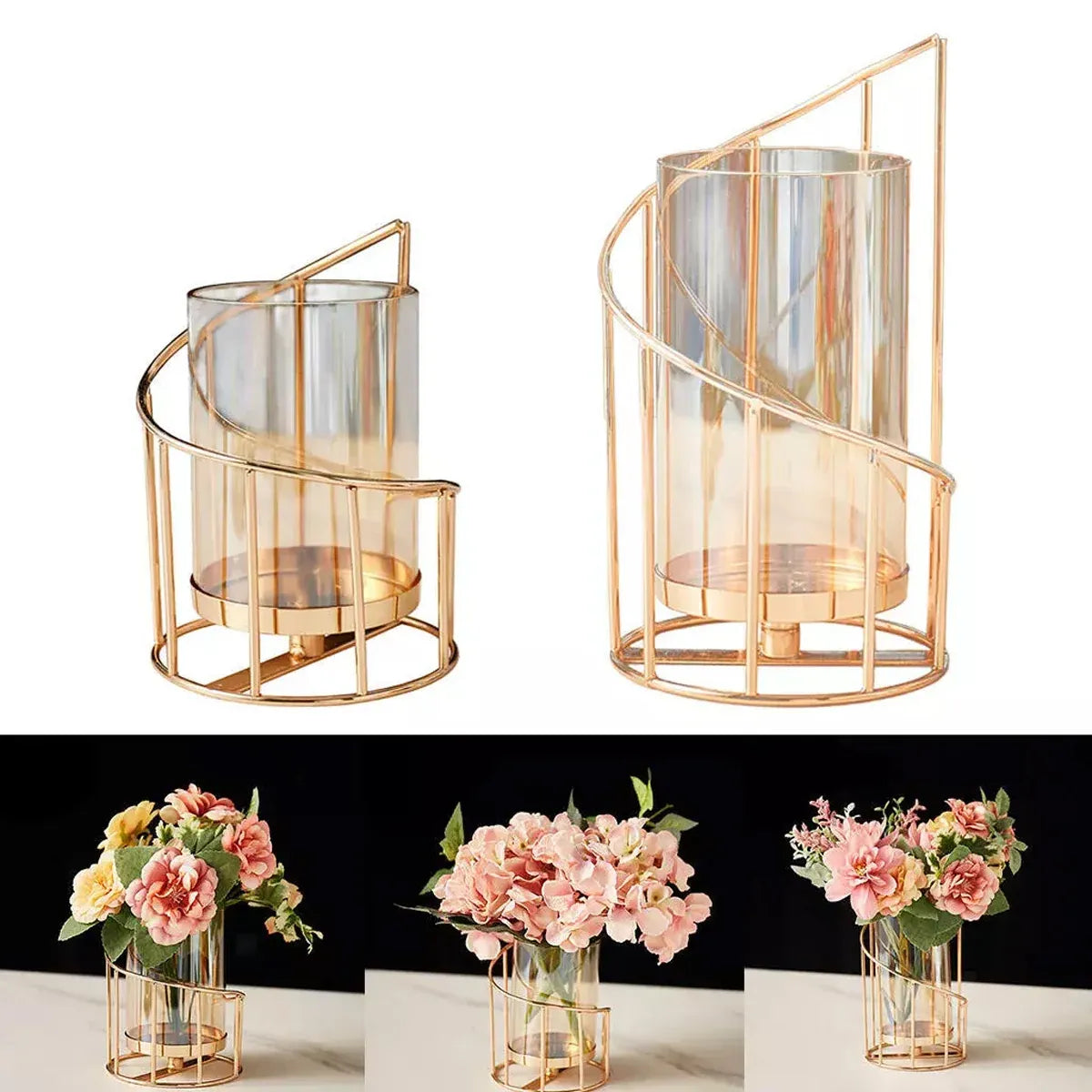 Wrought Iron Candle Holder Romantic Candlestick Ornament Dinner Table Decor Prop - S