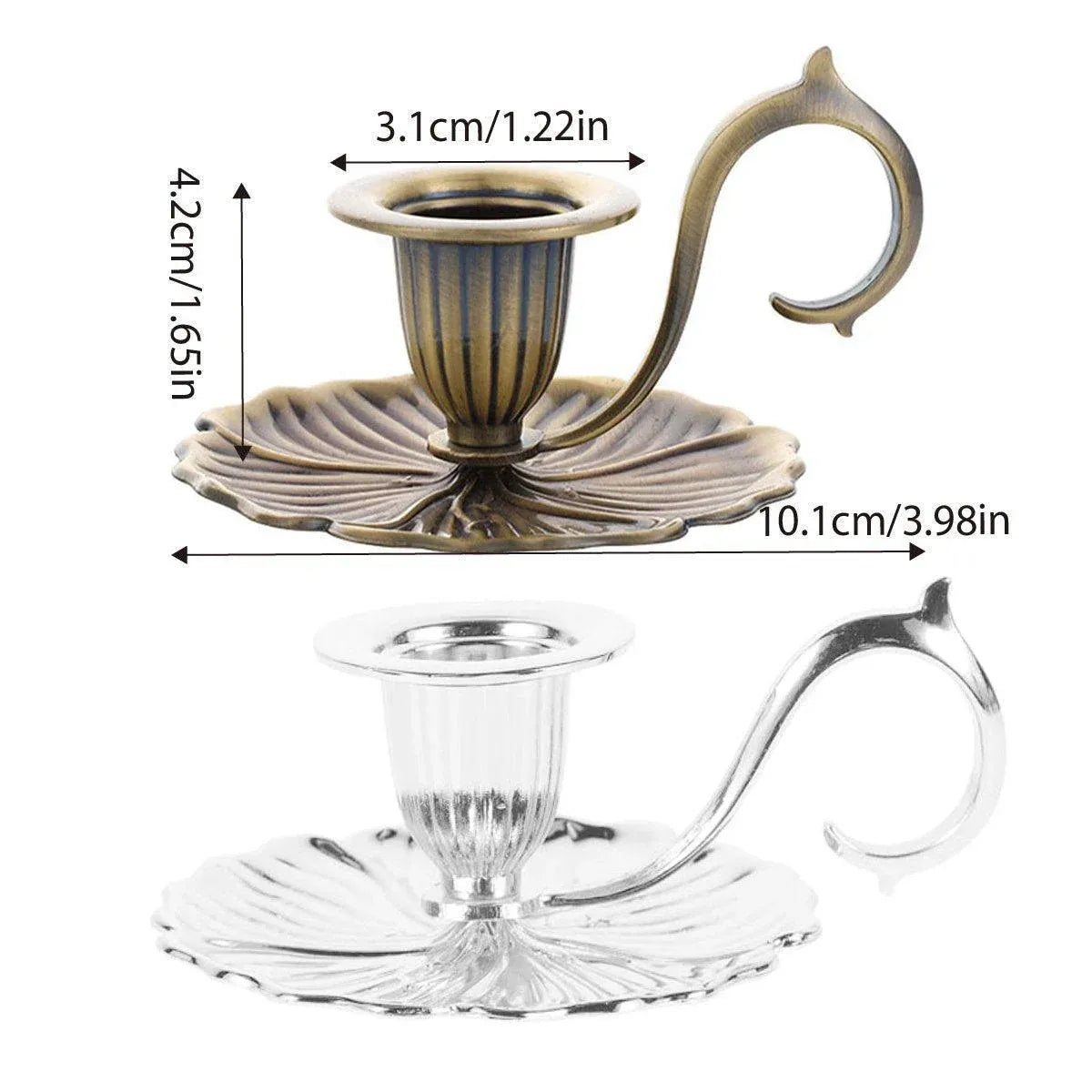 Retro Handheld Candlestick Holder European Style Candle Stand Metal Candlestick - Silver