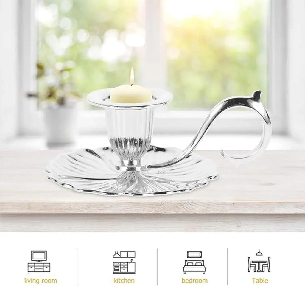 Retro Handheld Candlestick Holder European Style Candle Stand Metal Candlestick - Silver