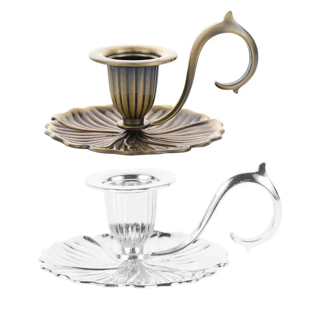 Retro Handheld Candlestick Holder European Style Candle Stand Metal Candlestick - Gold