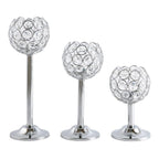 3PCS Crystal Candle Holders Metal Candlelight Wedding Home Dinner Decoration - Silver