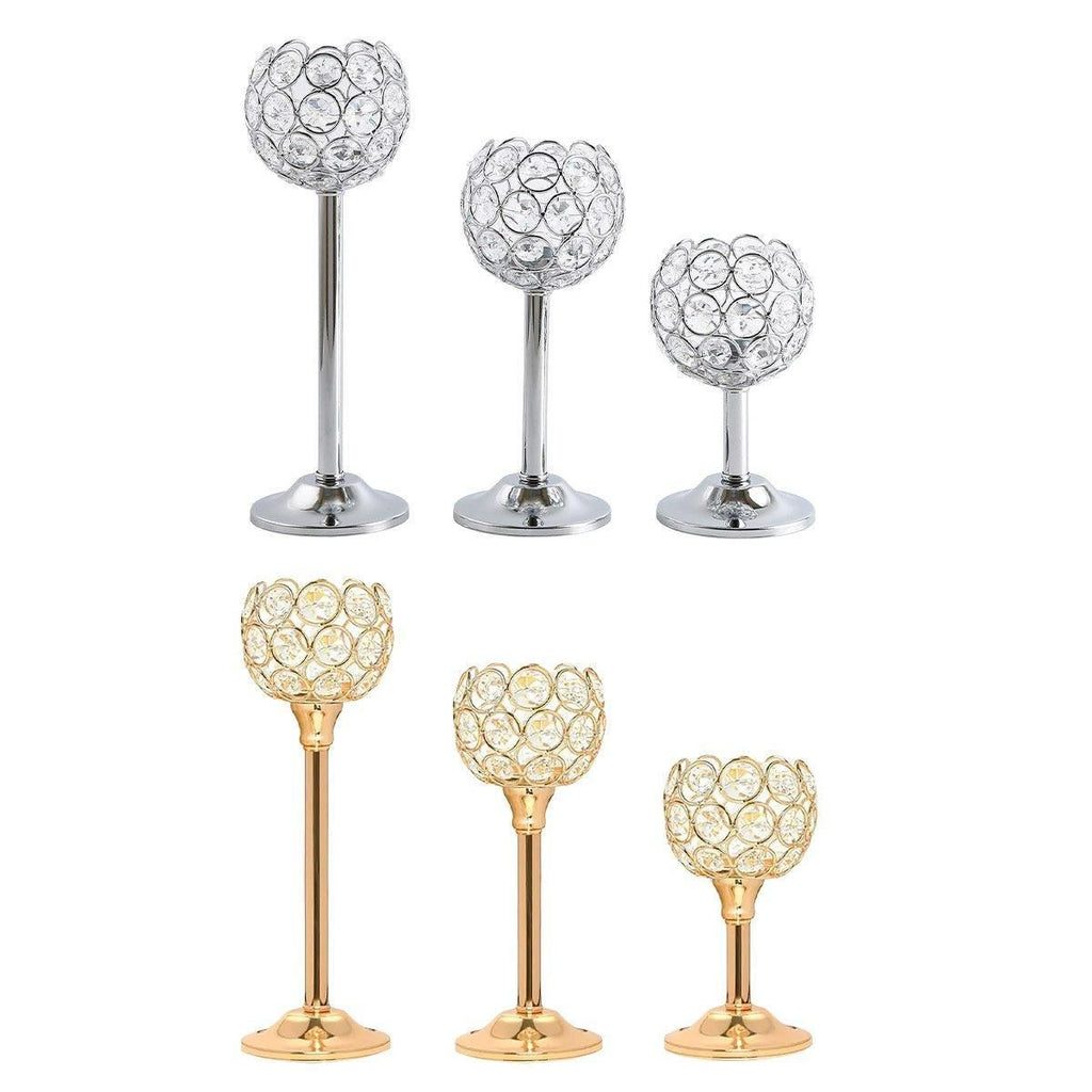 3PCS Crystal Candle Holders Metal Candlelight Wedding Home Dinner Decoration - Silver