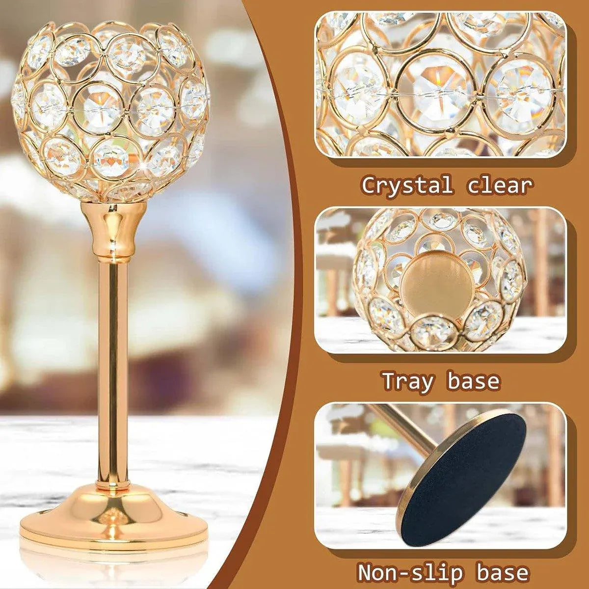 3PCS Crystal Candle Holders Metal Candlelight Wedding Home Dinner Decoration - Silver