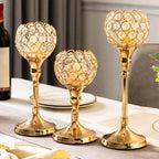 3PCS Crystal Candle Holders Metal Candlelight Wedding Home Dinner Decoration - Silver