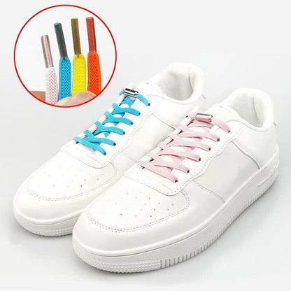 No Tie Locked Elastic Shoelace Shoe Lace Lazy Laces Sports Sneakers - Pink