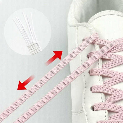 No Tie Locked Elastic Shoelace Shoe Lace Lazy Laces Sports Sneakers - Pink