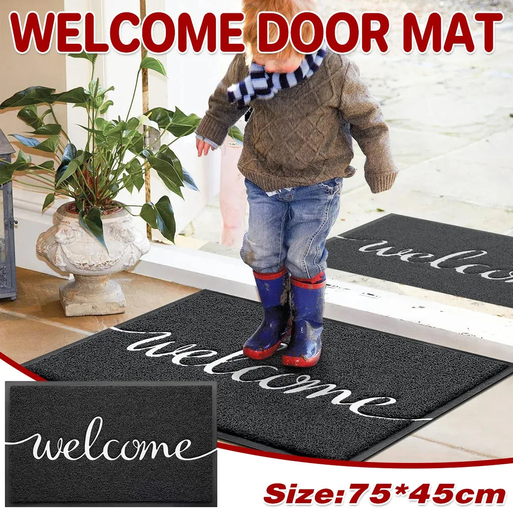 Black Door Mat Welcome Carpet Modern Simple Silk Ring Floor Entrance Rug Indoor