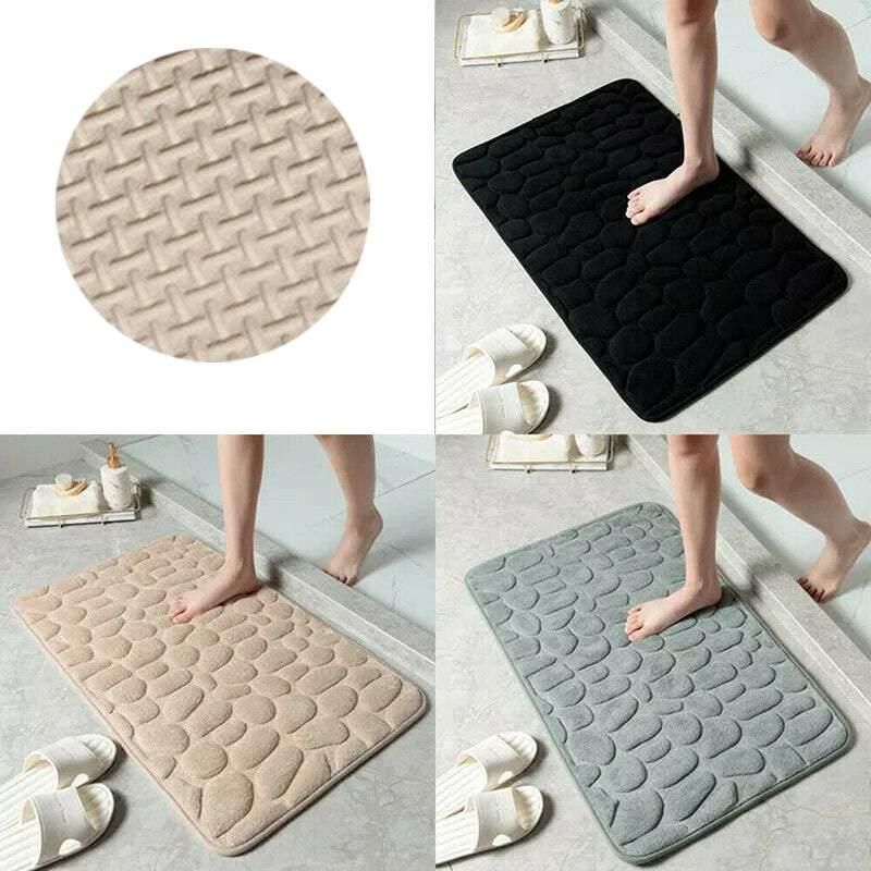 40x60cm Non-Slip Memory Foam Bath Mat Super Absorbent Floor Rug for Bathroom Use - Black