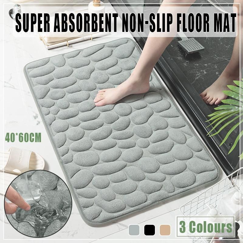 40x60cm Non-Slip Memory Foam Bath Mat Super Absorbent Floor Rug for Bathroom Use - Khaki