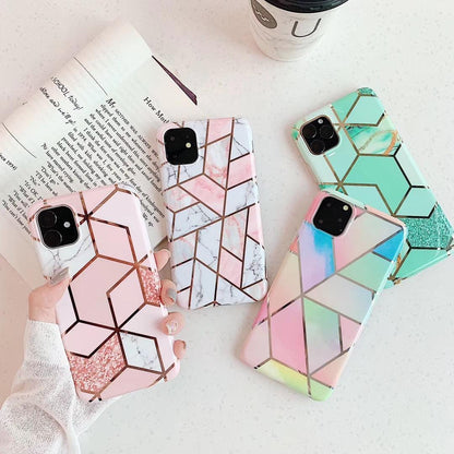 Rainbow Case for iPhone 14 13 12 11 Pro Max XR XS Marble Phone Shockproof Cover Silicone - For iphone XR