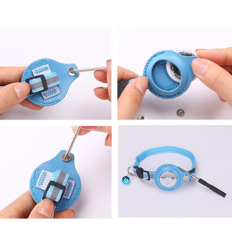 Reflective Pet Collar with Holder for AirTag Tracker – Anti-Lost Cat Dog Tag - Blue