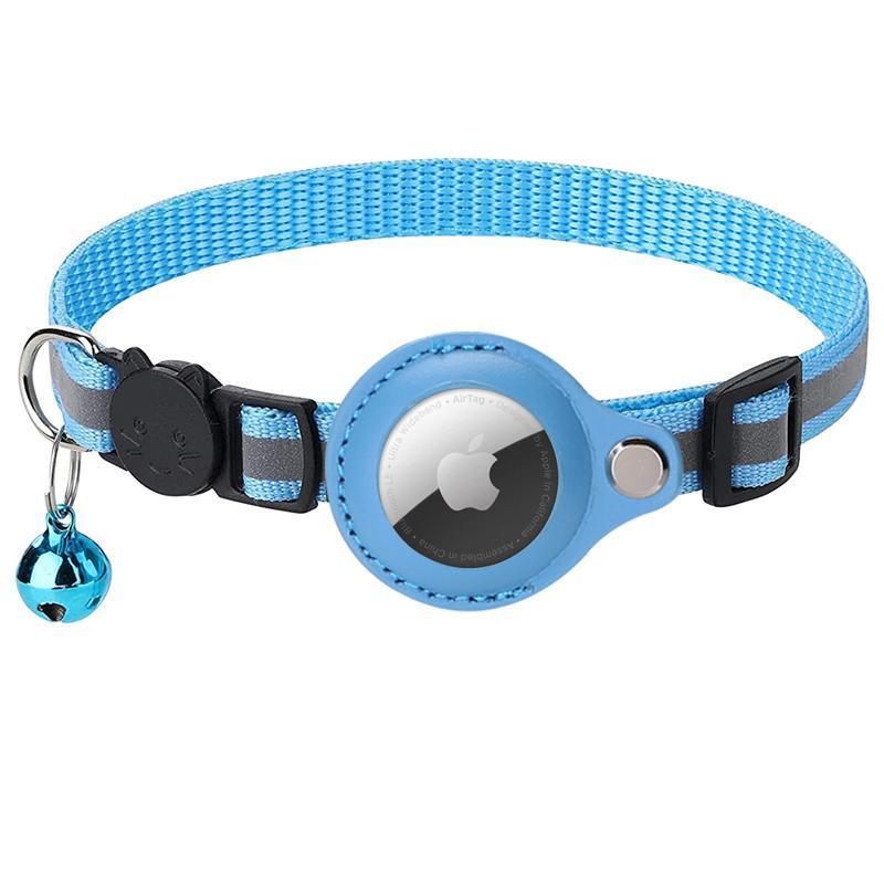 Reflective Pet Collar with Holder for AirTag Tracker – Anti-Lost Cat Dog Tag - Blue