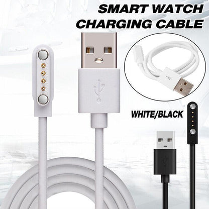 Universal Smart Watch Bracelet Charging Cable 4-Pin 2.54 Snap-on Charger Cords - Black