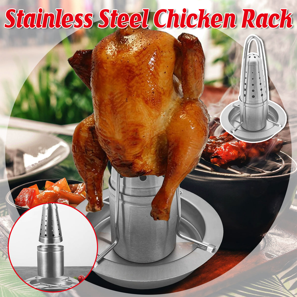 Stainless Steel Chicken Grill Outdoor BBQ Roaster Rack Portable Multi Functional