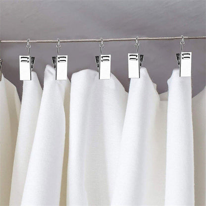 50PCS Stainless Steel Curtain Clip Hooks Strong Load-bearing Shower Accessories - Silver White