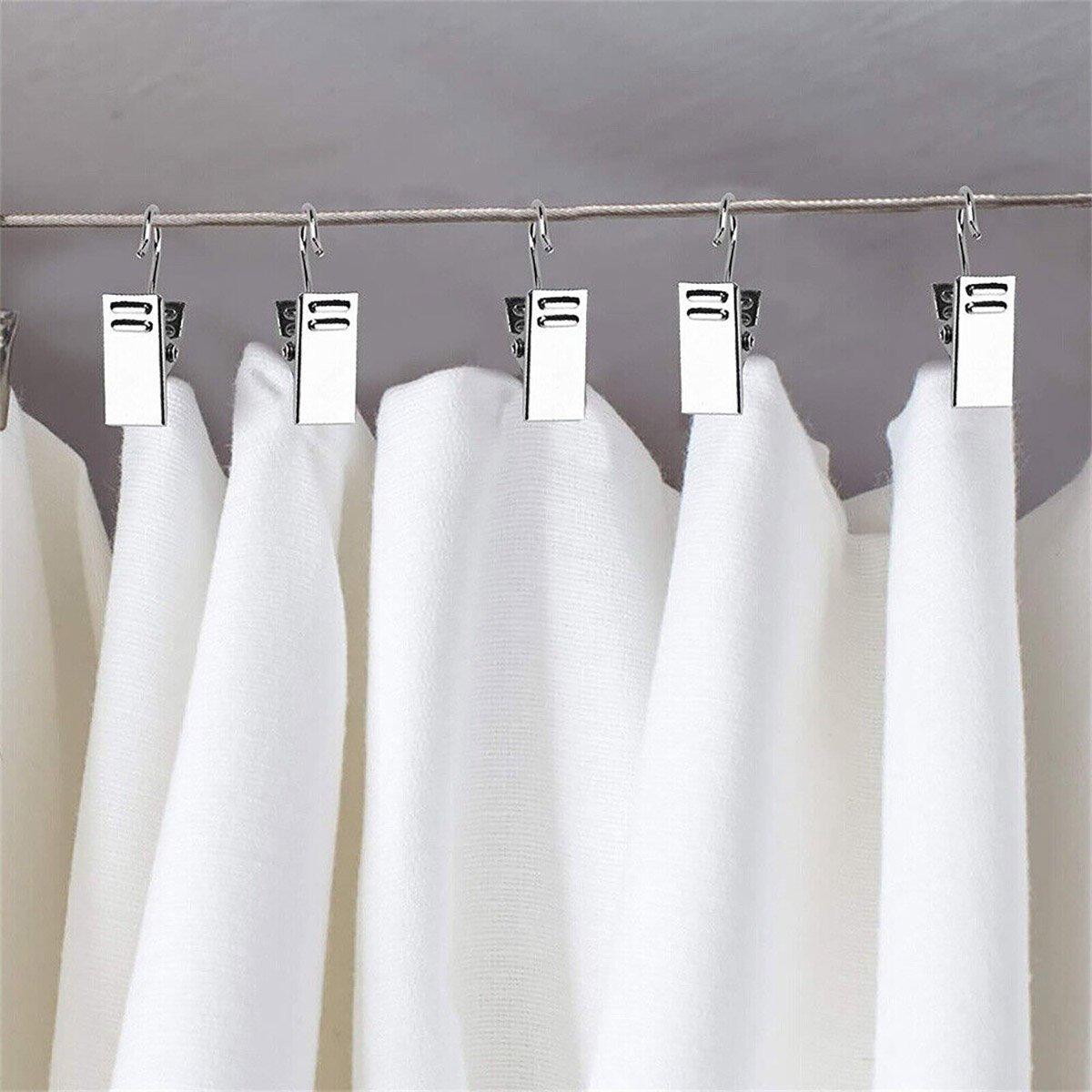 50PCS Stainless Steel Curtain Clip Hooks Strong Load-bearing Shower Accessories - White