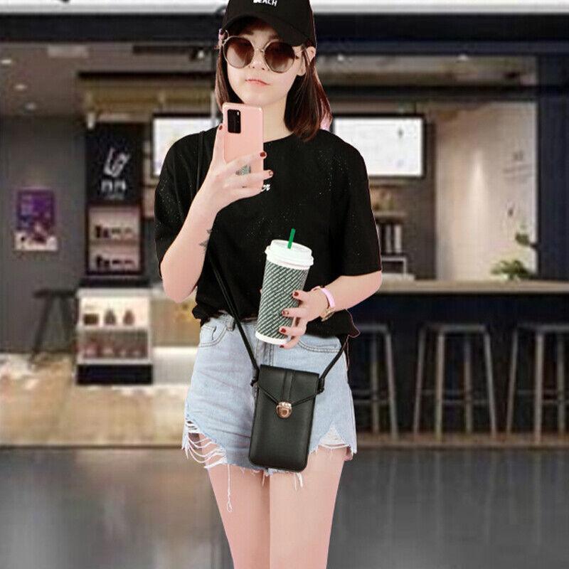 Touch Screen Crossbody Phone Bag with Clear Window PU Leather Wallet Purse - Green