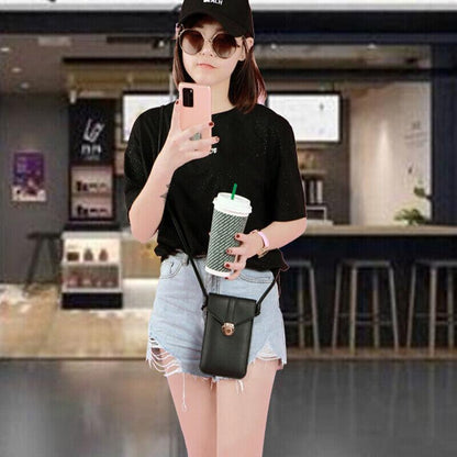 Touch Screen Crossbody Phone Bag with Clear Window PU Leather Wallet Purse - Green