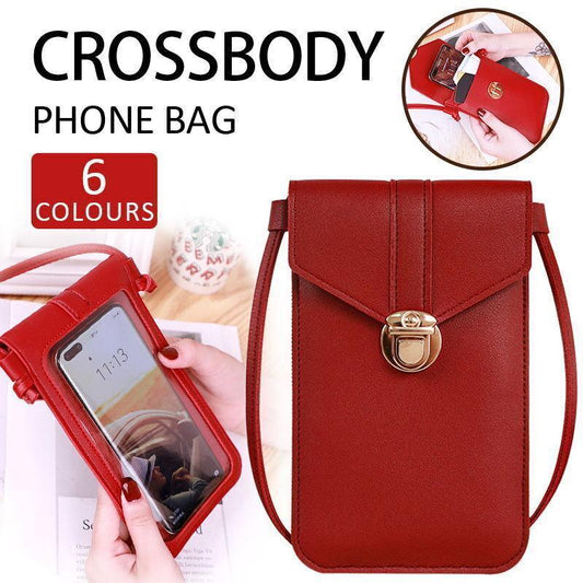 Touch Screen Crossbody Phone Bag with Clear Window PU Leather Wallet Purse - Grey